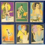 Postcards, Glamour, Sterne Stevens, Art Deco women with electrical appliances, scarce set of six,