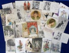 Postcards, Glamour, mixed selection inc. Art Nouveau, Kosa, Wely, Bathing & Dancing Girls, Lingerie,