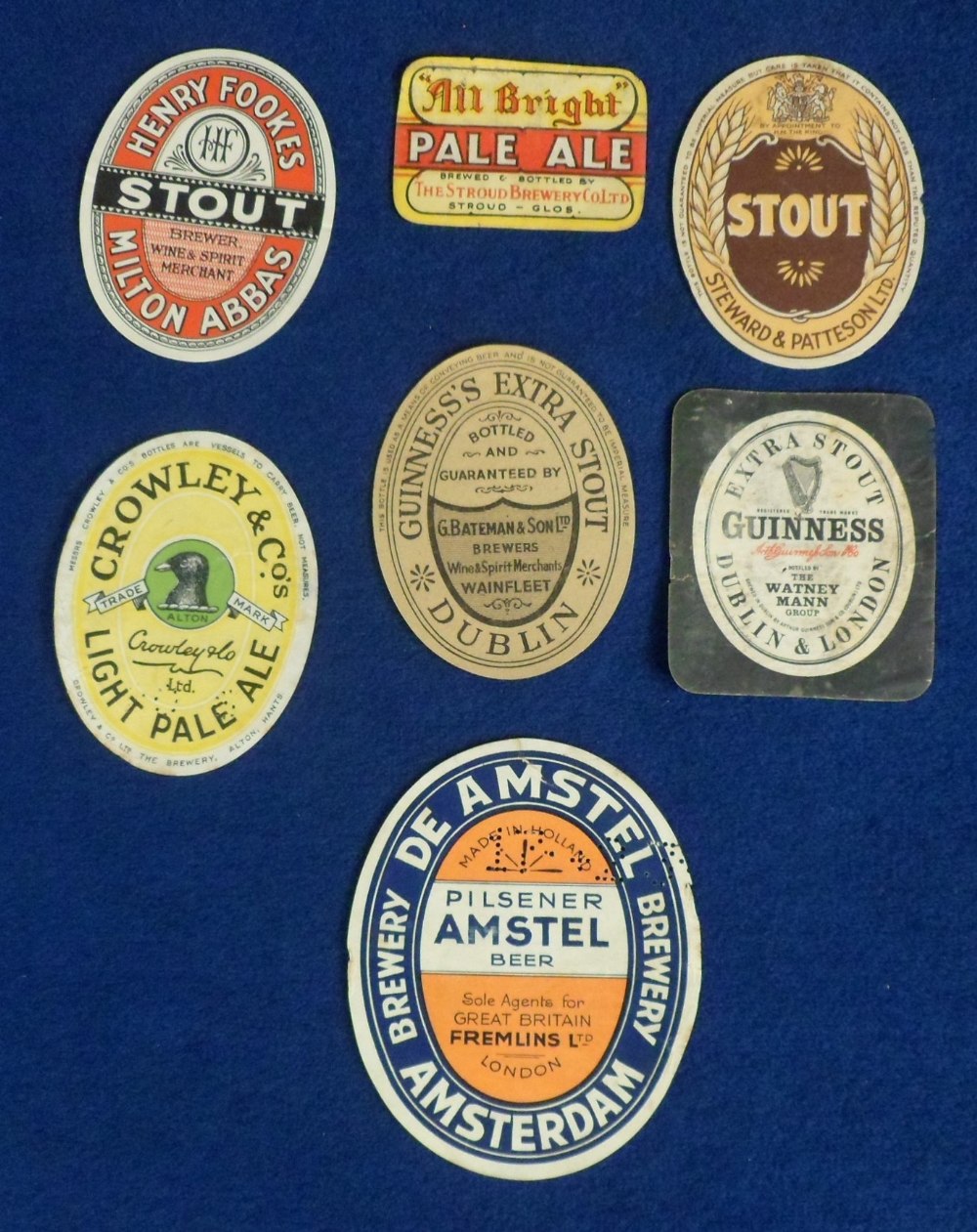 Beer labels, a mixed selection of 7 labels, Fremlins Dutch Pilsener vertical oval approx. 115mm high