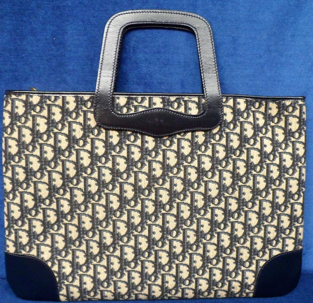 Christian Dior, fabric and navy leather tote bag with very slight wear (vg) - Image 2 of 3