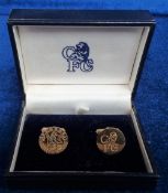 Football, Chelsea FC, boxed gold cufflinks hallmarked 375 total weight 6.7g (vg)