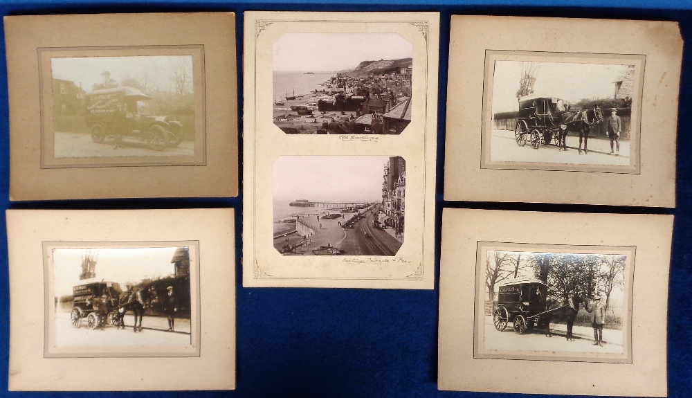 Photographs, a selection of 4, 6 x 5 mounted images of C.H Page's Delivery vehicles (horse drawn),