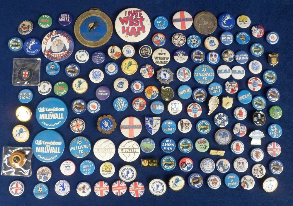 Football badges, Millwall FC, a collection of approx. 130 tin badges, various sizes & designs,