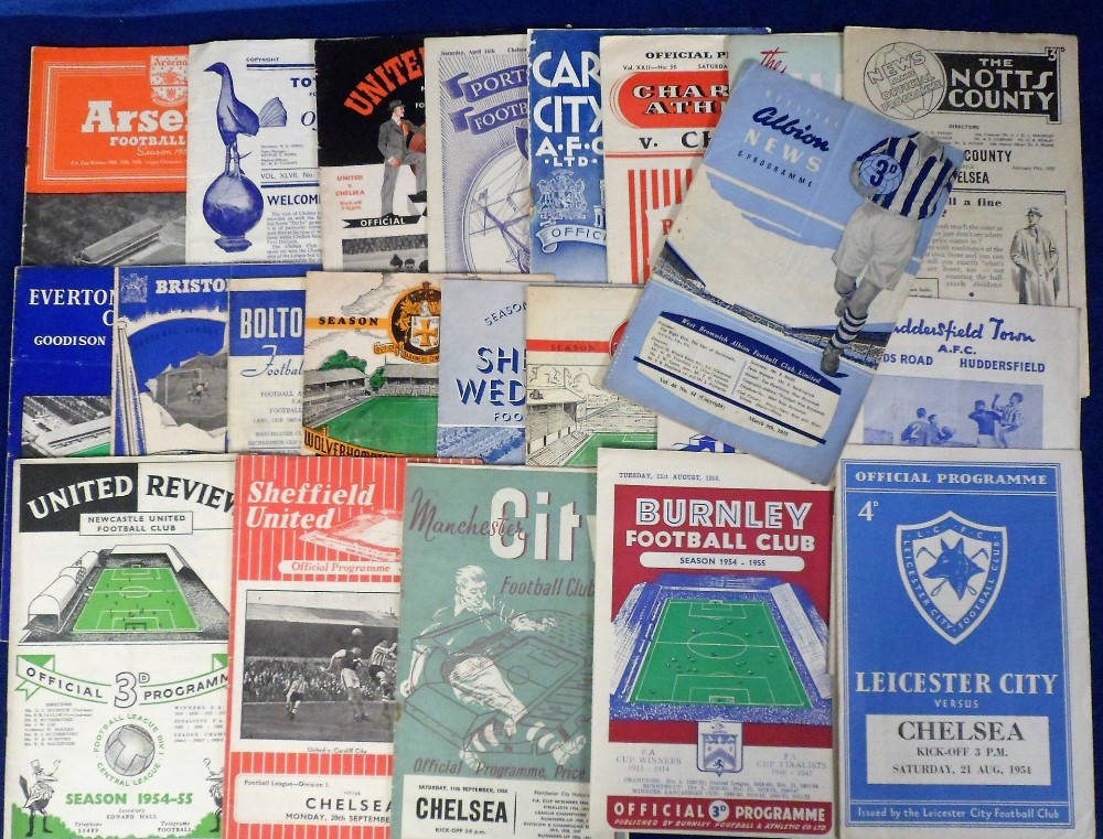 Football programmes, Chelsea FC, 1954/55, Championship winning season, set of 23 away programmes,