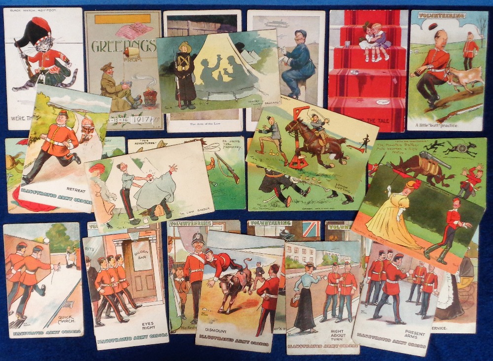 Postcards, Military, a mainly military comic selection of approx. 25 cards inc. Tom Browne (7), Pa's