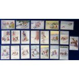 Postcards, a good selection of 20 cards of children and anthropomorphic birds and cats, mostly