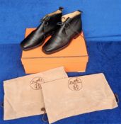Hermes, ladies black leather ankle boots size 37 with protective shoe bags and box. Very lightly