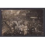 Postcard, Suffragettes, RP, London Street Parade by Sarjeant showing packed street view with placard