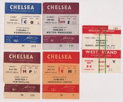 Football tickets, Chelsea FC, 1953/54, 5 tickets, 4 home matches v Portsmouth (2 different),