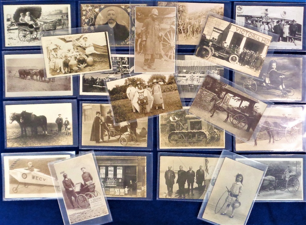 Postcards, Social History, a mixed collection of 23 RPs, inc. Off Licence shop front, tractor,