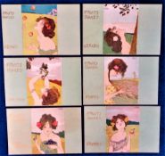 Postcards, Glamour, a set of 6 Art Nouveau cards illustrated by Raphael Kirchner in the 'Fruits