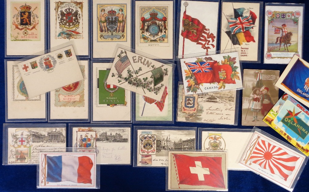 Postcards, Heraldic, a flags and heraldic selection of 25 cards with 12 published by Tuck in their