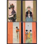 Postcards, Glamour, a mixed selection of 4 Art Nouveau cards illustrated by Raphael Kirchner,