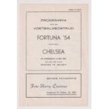 Football programme, Fortuna 54 v Chelsea, 16 May 1957, Friendly, single sheet (tc & score noted) (