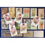 Postcards, Glamour, selection of 35 cards inc. Art Nouveau, Art Deco, Embossed, Gilded, Patel, B.M.