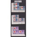 Stamps, GB QEII 1963 Red Cross Phosphor cylinder blocks of 3, UM. SG642p/644p cat £213+