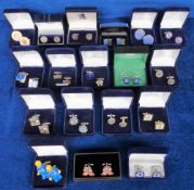 Football, Chelsea FC, 18 pairs of boxed cufflinks to include white metal, enamel, shaped (