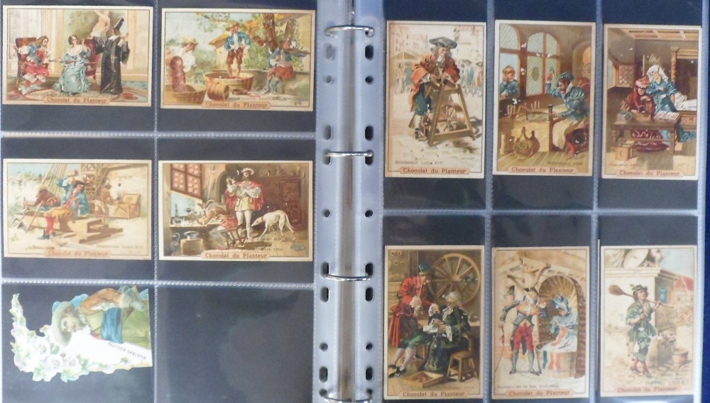 Trade cards, album containing a collection of 250+ French trade cards, various sizes, some die-
