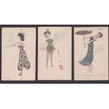 Postcards, Glamour, Raphael Kirchner, 3 cards, scarce unsigned, girl with egg, Dell'Aquila K2 Easter