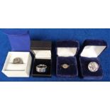 Football, Chelsea FC 4 boxed rings to comprise 2 silver, 1 stainless steel and 1 other (vg) (4)