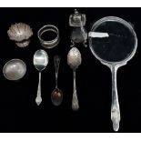 Various silver scrap items, weight 3oz, together with a silver and enamel dressing table mirror (