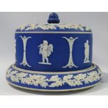 A large late 19th century Jasperware stilton cheese dish in the manner of Wedgwood, having