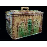 A large 19th century stoneware storage box and cover, the lid relief decorated with sprigs of ivy,