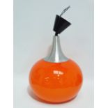 A 1970s style aluminium and orange glass pendant light fitting, height 34cm.