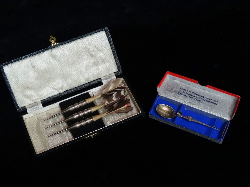 An unusual set of three silver darts, Birmingham 1937, maker William Adams Ltd, cased, together with