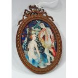 MINIATURE - An unusual early 20th century miniature on ivory of a bathing couple, height 7.5cm.