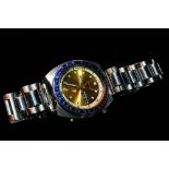 A Seiko 'Pepsi Pogue' chronograph automatic gentleman's stainless steel bracelet wristwatch, the