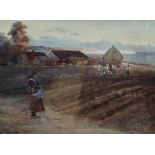 E. Hodgson (1878-1967), 'Winter Ploughing Scene Near The White Cliffs Of Dover, a watercolour,