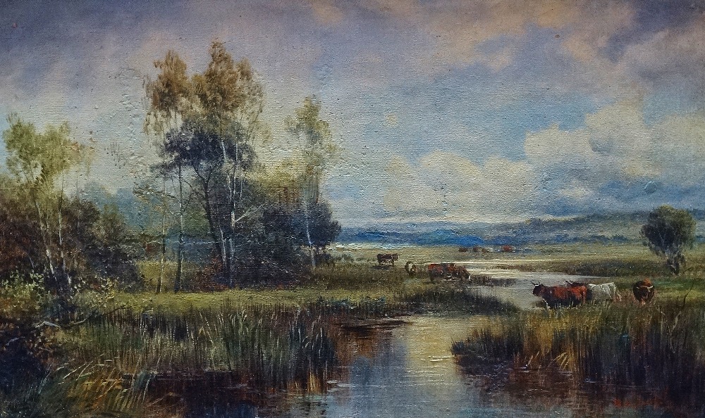 An oil on canvas by M.M. Jacobs, 'On A Tributary Of The Trent, Nr. Nottingham', signed, 29.5 x 50cm.