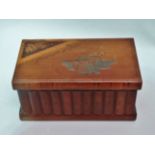 An early 20th century Italian olive wood casket with marquetry and painted decoration, the lid