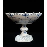 A Royal Copenhagen porcelain tazza with blue and white underglaze 'Onion' style decoration and