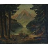 A.D. FRIEDRICH Alpine Lake Scene Oil on canvas Signed 39 x 49cm