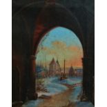 F. HART View Of A Church Oil on canvas Signed and dated 1851 Gallery label to verso 23 x 19cm
