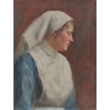 A portrait of a young nurse, oil on canvas, signed DL 1912, 46 x 36cm.