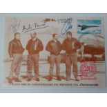 Concorde - A 20th anniversary card, signed by three pilots, including Turcat and Chemel.