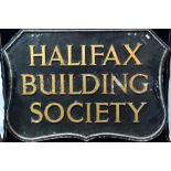 A cast metal double sided hanging sign 'HALIFAX BUILDING SOCIETY', 59.5 X 87cm.