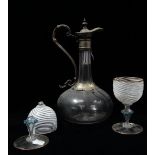 A late 19th century silver plate mounted claret jug, height 26cm, together with a pair of Venetian