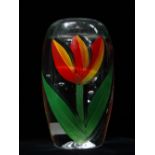 A Swedish art glass candle holder by Kosta Boda with tulip decoration, indistinctly signed for