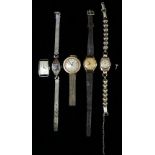 Two mid 20th century ladies 9ct gold cased cocktail watches, together with three other ladies