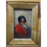 A mid 19th century oil on panel portrait of Napoleon, signed Perez, in walnut veneered frame,