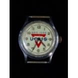 An unusual Swiss 1940s gentlemans wristwatch made for the 'Union Chretienne Des Jeunes Gens', the