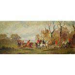 R. Stone (J. Woog), a pair of hunting scenes, oil on board, each signed, each 14 x 30cm.