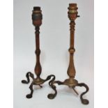 Two brass GWR Pullman style carriage table lamp bases, largest height 32cm.