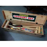 A late 20th century Jaques of London croquet set in fitted pine case, width 110cm.