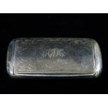 A silver snuff box with engraved decoration and monogram to lid, Birmingham 1865, maker George