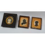 MINIATURE - Two early 19th century silhouettes on card, one height 5cm, one height 3.3cm, together